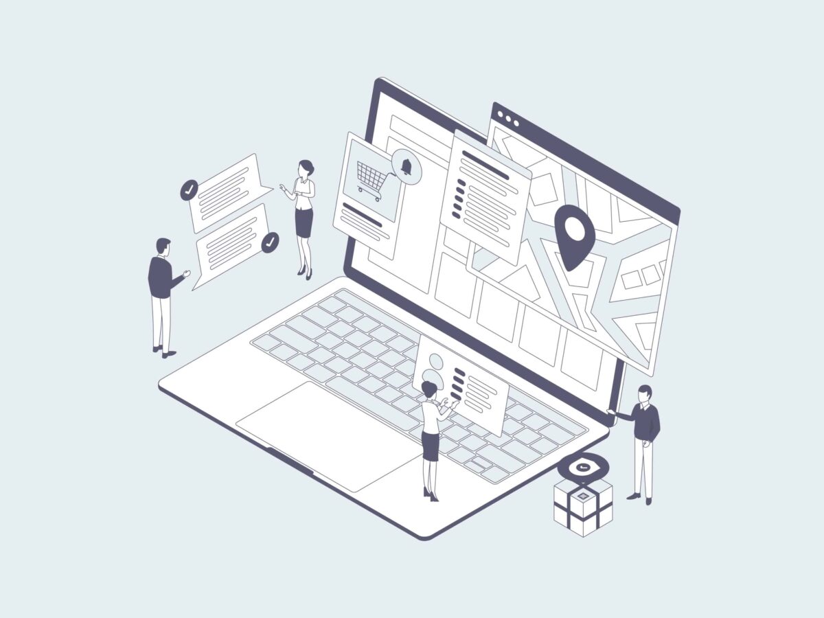 E-Commerce Tracking Isometric Illustration Lineal Grey. Suitable tracking